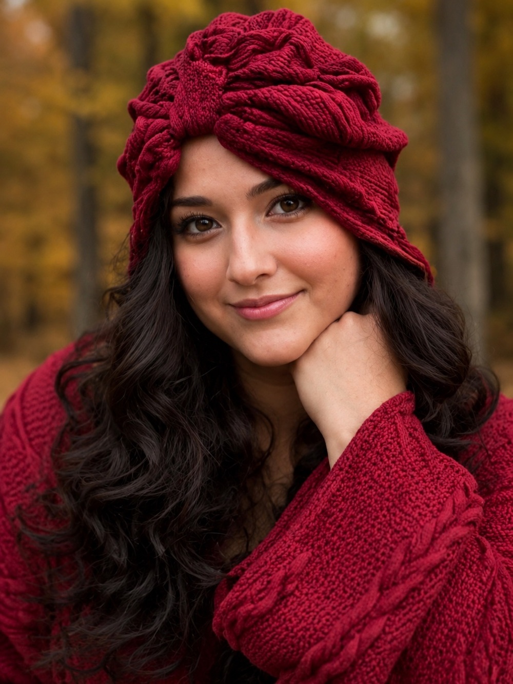 Fall Knit Set – Red Sweater with Matching Turban - Picture 3 of 6